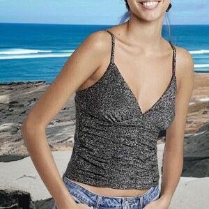 Y2K Coquette Ruched Tank‎ Top XS Crop Corset Cami Goth Glittery Fairy Whimsigoth